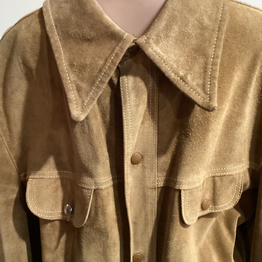Vintage Sears The Leather Shop Suede Trucker Jacket Mens 46 Tan Western 70s